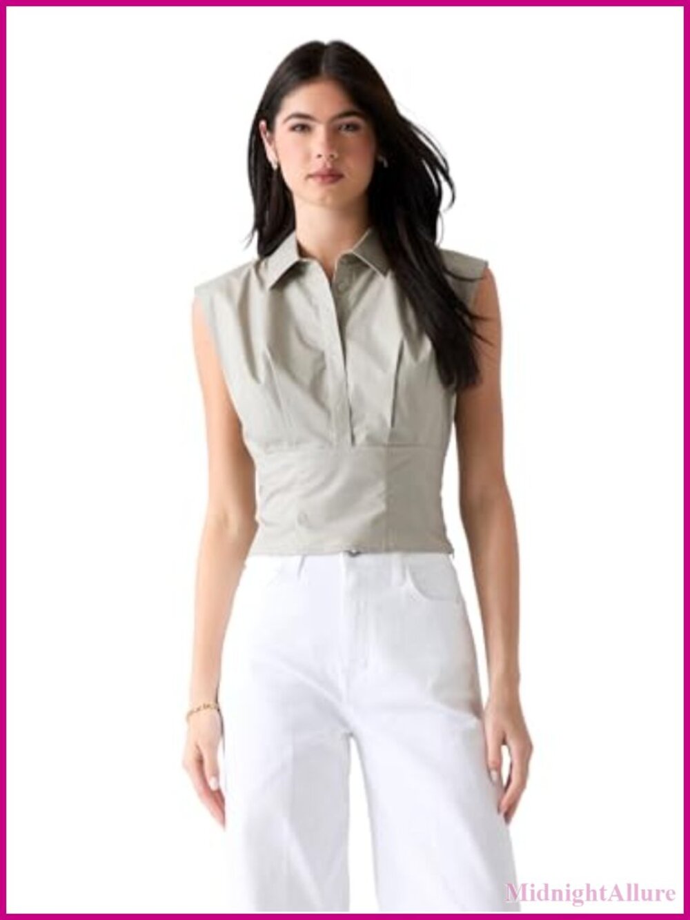 Sleeveless Collared Blouse Fitted Cotton Poplin Tech Top